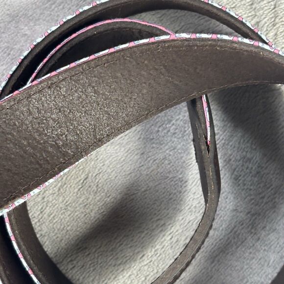 Vineyard Vines Belt Mens 52 Big leather Vineyard Whale Pink Silk Palm Beach $85 - Picture 5 of 12